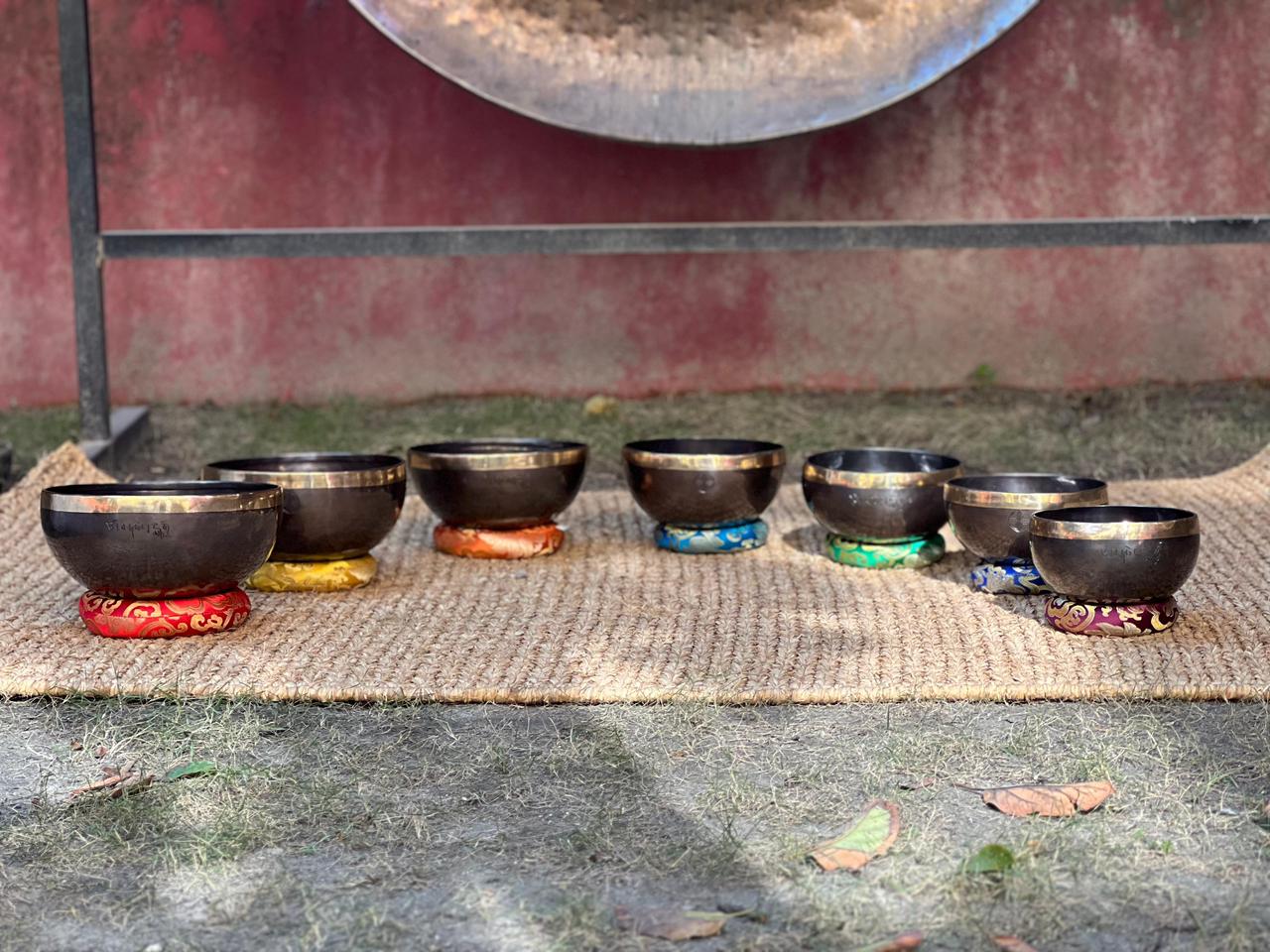 Black Full moon with golden line Chakra Bowl Set