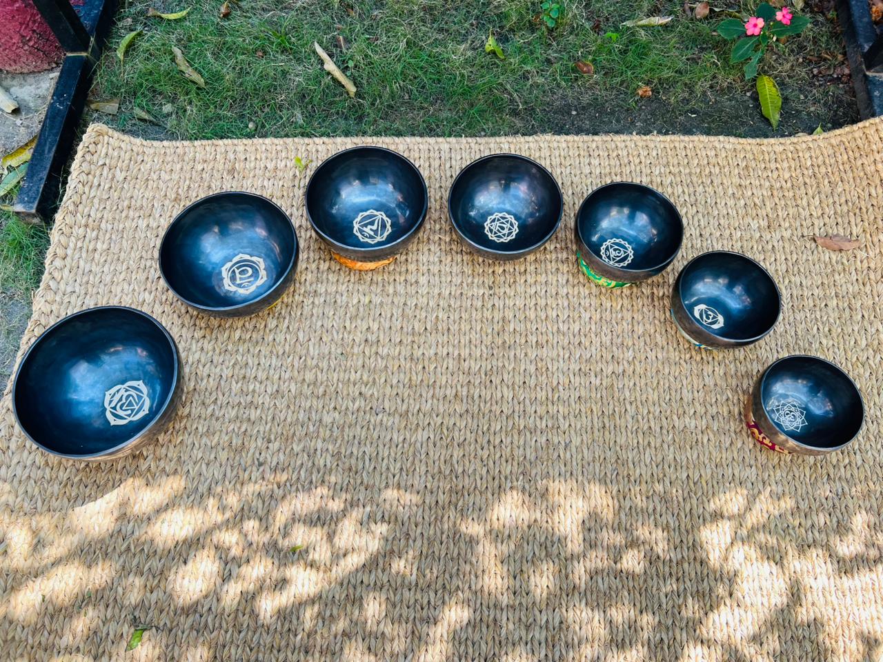 Black Full moon 7 Chakra Art (Thanka art) 